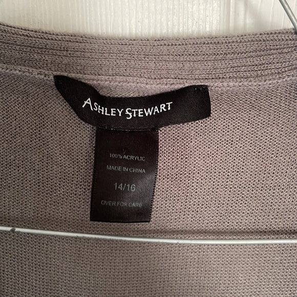Ashley Stewart grey beige 3/4 sleeve acrylic open cardigan plus 14/16 point hems - Picture 10 of 17